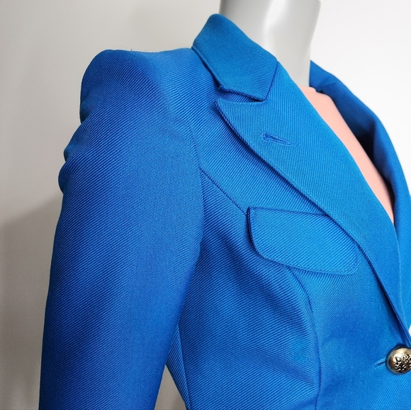 SMYTHE Classic Flap Pocket Zephyr Bright Blue Single Button Blazer Size 4 - Picture 7 of 16